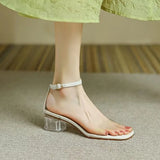 Wexleyjesus Summer PVC Sandals Women Jelly Crystal High Heels Women Transparent Heel Sandals Buckle Open Toed Pumps Women Shoes