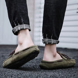 Wexleyjesus 2024 Half Slippers Mens Slip on Moccasins Suede Shoes Men Casual Driving Shoes Breathable Loafers Fashion Half Shoes Lazy Shoes