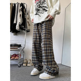 Wexleyjesus England Style Red Plaid Pants Men's Trousers Spring Autumn Drape Straight-leg Pants Loose Comfortable Home Casual Pants