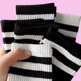 Wexleyjesus 6/12 Pairs New Fashion High Quality Men's Cotton Socks Breathable Round Neck Socks Mid Tube Socks Simple Women's Striped Socks