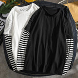 Wexleyjesus  T-Shirts Fake Two Piece Set Striped Long Sleeve O Neck Simple Casual Spring Top Tee Shirts For Men School