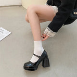 Wexleyjesus 2024 Mary Jane Shoes Women Retro British Style Hepburn Black High Heel One Word Buckle Thick Heel Square Head Single Shoes Women