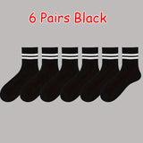 Wexleyjesus 6/12 Pairs New Fashion High Quality Men's Cotton Socks Breathable Round Neck Socks Mid Tube Socks Simple Women's Striped Socks