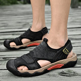 Wexleyjesus Genuine Leather Men's Sandals Summer Outdoor Non-slip Beach Shoes Walking Treking Casual Shoes Hiking Men Slippers New