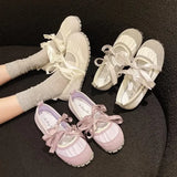 Wexleyjesus Spring Autumn Women Double Bowknot Buckle Lace Up Mary Jane Shoes Fashion Elegant Ladies Round Toe Shallow Flats Ballet Shoes