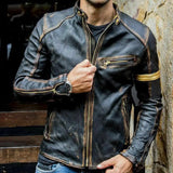 Wexleyjesus Autumn Motorcycle Leather Jacket Men Street Fashion Bomber Jackets Casual Stand Collar Coat Mens Retro Pu Biker Outwear 5Xl