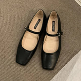 Wexleyjesus Summer New Brand Women Flats Fashion Square Toe Shallow Mary Jane Shoes Soft Casual Ballet Shoes Slingback Shoes Black