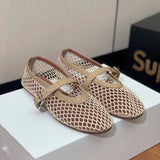 Wexleyjesus Summer Mesh Women's Ballet Mary Jane Shoes Fashionable Buckle Walking Shoes Round Toe Flats Sandals Ladies Loafers Shoes 2024