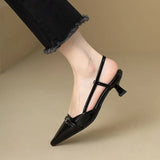 Wexleyjesus New Summer Women's Dress Shoes Pointed Toe Sandals Buckle Slingbacks Mid Heels Pumps Patent Leather Slip on