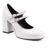 Wexleyjesus Elegant Women's High Heels Mary Janes Shoes Classic Dress Pumps Black White Block Heeled Wedding Office Shoes Female Large Size