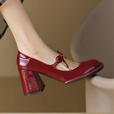 Wexleyjesus Red Heels  2024 Spring New Round Toe  Pumps Comfortable Chunky Heel  Jane Shoes Simple Elegant Lady Formal