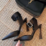 Wexleyjesus Summer Sexy woman 4cm 6cm black high heels fetish stiletto heels Dancer work shoes Bling clasp Office shoes Square head shoes