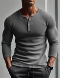 Wexleyjesus New Long Sleeve polyester T-shirt Mens Breathable Thin Fabric Casual T-shirt Spring autum Henry-Neck Basic Tee Tops Man