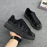 Wexleyjesus Luxury Designer Men's Glamour Blue Rhinestone Platform Prom Shoes Causal Flats Moccasins Male Rock Hip-hop Walking Sneakers