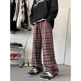 Wexleyjesus England Style Red Plaid Pants Men's Trousers Spring Autumn Drape Straight-leg Pants Loose Comfortable Home Casual Pants