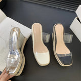 Wexleyjesus Transparent Women Slippers Slides Wedge High Heels Slip On Jelly Shoes Fashion Outside Weave Design Party Pumps Shoes Woman 39