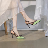 Wexleyjesus  Summer Women heels Pointy sexy all-match work shoes with Butterfly embellished green sandals