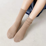 Wexleyjesus Socks Set Solid Color Stripes Women's Casual Socks Autumn Simple Women's Medium Length Socks Pattern Style