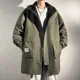 Wexleyjesus Korean Fashion Mid Length Hooded Workwear Jacket Men's Autumn and Winter Plus Plush Thick Parkas Male Clothing