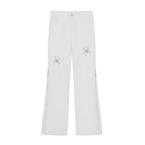 Wexleyjesus Men's Pants High Street Straight Slim Spider Letter Embroidered Zipper Pockets Button Trousers Casual Fashion Long Pants