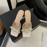 Wexleyjesus Low Shoes Woman 2024 Thin Heels Butterfly-Knot Slippers Casual Beige Heeled Sandals Square Toe Pantofle Luxury Soft Black High