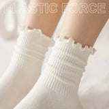 Wexleyjesus 5 pair /Lot Socks for Women Ruffle Cotton Middle Tube Ankle Short Breathable Black White set Spring Autumn