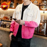 Wexleyjesus Male Jean Coats with Sheep Padding Men's Denim Jacket Wide Sleeves Black Padded Wool Warm Winter Outerwear Aesthetic Clothing G