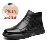 Wexleyjesus New Shoes for Men Boots Autumn Genuine Leather High Tops Crocodile Print Casual Shoes Winter Plush Outdoor Snow Chelsea Boots