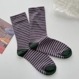 Wexleyjesus Retro Striped Socks Children's Women Medium Tube Socks Spring and Autumn Cotton Stockings Korean Stockings Japanese Socken