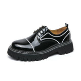 Wexleyjesus Men's Black Formal Shoes Lace Up Artificial Patent Leather Business Shoes With Thick Sole