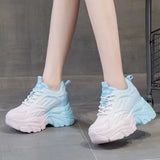 Wexleyjesus  Women's Mix Color Chunky Sneakers Spring Breathable Mesh Platform Sports Shoes Woman Lace Up Thick Sole Casual Shoes Mujer