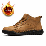 Wexleyjesus Outdoor Hiking Shoes for Men Autumn Winter Men Ankle Snow Boots Optional Plush Non-slip High Top Casual Shoes Sports Sneakers