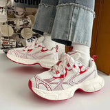 Wexleyjesus Chic Chunky Sneakers Women Men 2024 New Design White Red Ladies Sports Shoes Comfortable Wide Sole Casual Shoes 41 42 Big Size