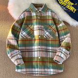 Wexleyjesus Fashion Spring Plaid Long Sleeve Shirt Jacket Turn Down Collar Shirt Retro Youth Casual Men Women Shirt Coat Men Clothing