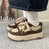 Wexleyjesus Brown Platform Sneakers Women's Sports Shoes Tennis Female Flats Vintage Vulcanize Harajuku Skateboard Spring Summer 2024