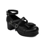 Wexleyjesus Plus Size 34-48 Women Lolita Cosplay Shoes Girls Sweet Bows Heart-Shaped Buckle Platform Cross Strap Block Heel Mary Jane Pumps