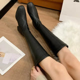 Wexleyjesus 2024 Fashion Women  Black Block High Heels Long Boots New Winter Warm Knee High Boots Soft Leather Thigh High Boots Shoes