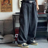 Wexleyjesus Baggy Jeans Trousers Male Denim Pants Black Wide Leg Pants Men's Jeans Oversize Cargo Korean Streetwear Hip Hop Harajuku