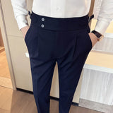 Wexleyjesus  New Spring Autumn High Waist Smart Casual Dress Pants Men Belt Design Slim Suit Pants Formal Wedding Social Party Mens Trousers