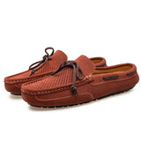 Wexleyjesus 2024 Half Slippers Mens Slip on Moccasins Suede Shoes Men Casual Driving Shoes Breathable Loafers Fashion Half Shoes Lazy Shoes