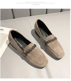 Wexleyjesus    Autumn Winter Women Loafers Low Heels Boat Shoes Square Toe Dress Shoes Chain Faux Suede Plush Warm Ladies Shoes Plus Size