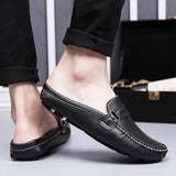 Wexleyjesus Men Slippers Fashion Leather Loafers Outdoor Non-slip Casual Driving Shoes Men Mules Slides Comfortable Beach Sandals Zapatillas