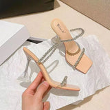 Wexleyjesus New Summer Sexy Fashion Open Toe Women's Sandals Water Diamond Shining Square Headed Banquet Women's High Heels Large Design