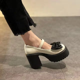 Wexleyjesus Spring Thick Heels Platform  Janes Women Sweet Lovely Ankle Strap Lolita Shoes Woman Patent Leather Bow tie High  Pumps