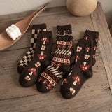 Wexleyjesus Thickened Warm Wool Socks Tube Socks Casual Socks Autumn and Winter Warm Comfortable Cotton Checkerboard Mushroom Cute Socks