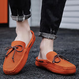 Wexleyjesus 2024 Half Slippers Mens Slip on Moccasins Suede Shoes Men Casual Driving Shoes Breathable Loafers Fashion Half Shoes Lazy Shoes