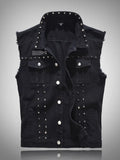 Wexleyjesus  Spring Fashion Men Rivet Denim Vest Punk Party Studded Slim Fit Jean Jacket Male Sleeveless Waistcoat for Men Plus Size 6XL