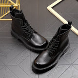 Wexleyjesus British Style Mens Leisure Genuine Leather Boots Black Trend High Top Shoes Cowboy Platform Boot Brand Designer Long Botas Male