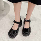 Wexleyjesus Spring New Women's Shoes Thick Heel Thick Bottom  Uniform Retro British Style Black Shallow Leather Shoes Women