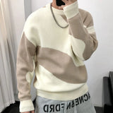 Wexleyjesus Man Clothes Round Collar Pullovers Knitted Sweaters for Men Crewneck Color Matching Black Cigaret Casual Korean Style Jumpers S